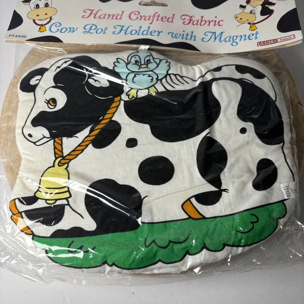 VTG Loomco Cow Pot Holder OS White Black Vintage 1994 Fabric Magnet Farmhouse